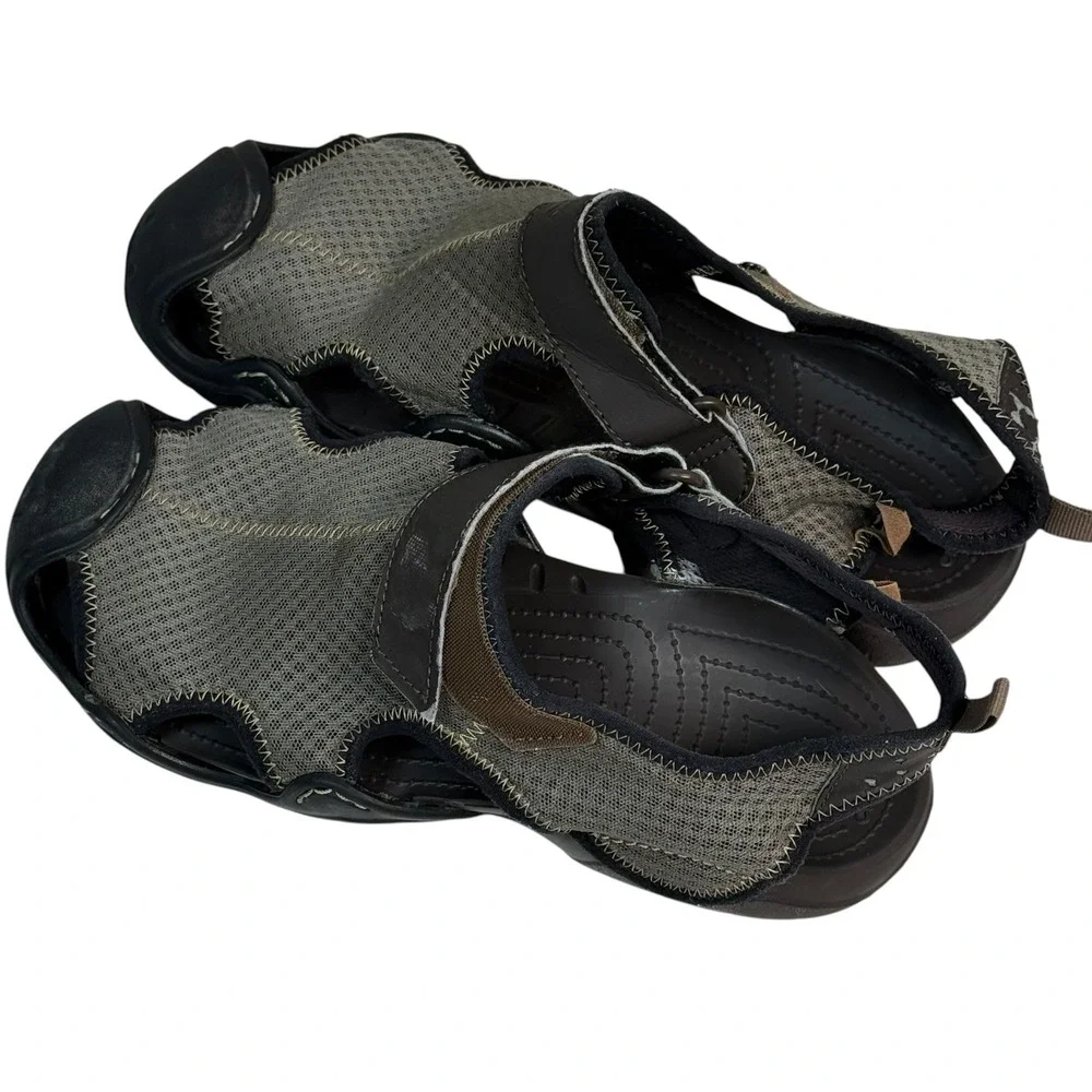 Crocs Swiftwater Mesh‎ Sandals Mens 12 Gray Black Water Shoes Hiking 15041